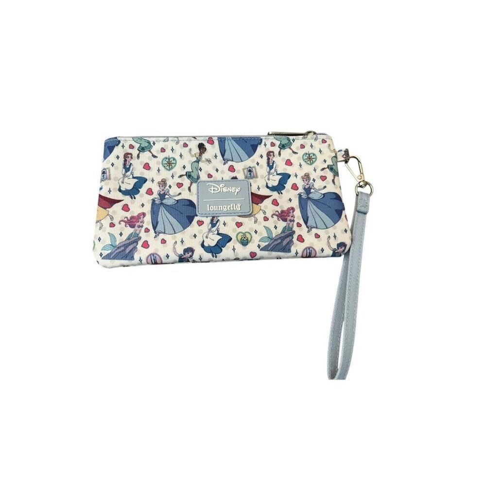 Loungefly Disney Princess Canvas Wristlet Wallet Zip Cinderella Ariel Tiana NWT